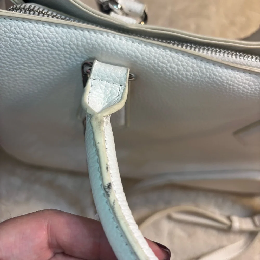 NWT Steve Madden Ivory Satchel/ Crossbody with Silver Chains Vegan Leather New